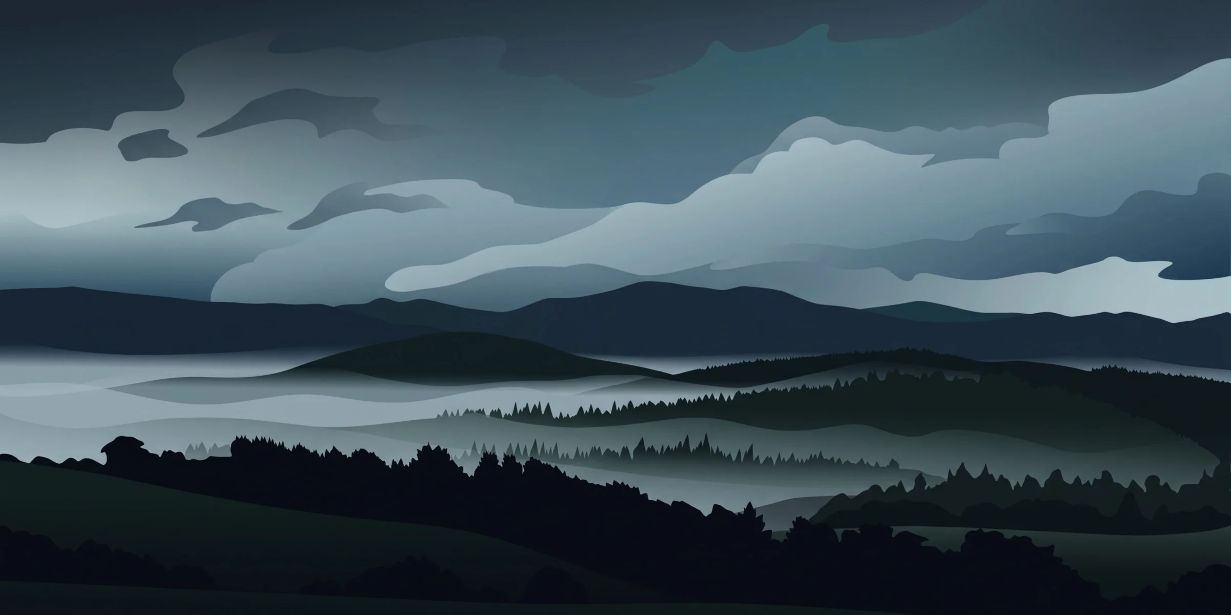 Misty Cairngorm hills at first light, the kind of quiet that suits calm piano for working.